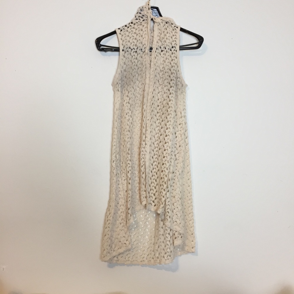 Ivory Colored Crochet Long Hooded Sweater Vest